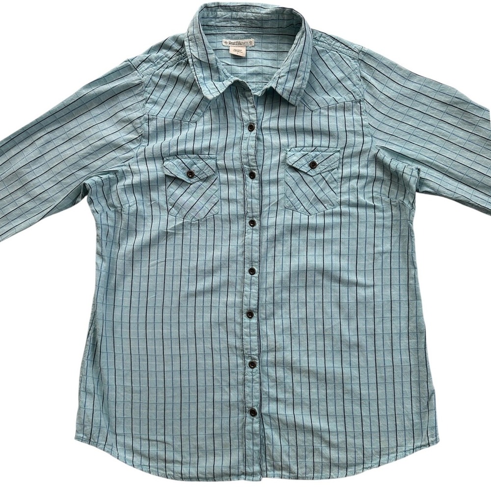 Ruff Hewn Western Button Down Shirt Womens Large Blue Striped Excellent Cotton